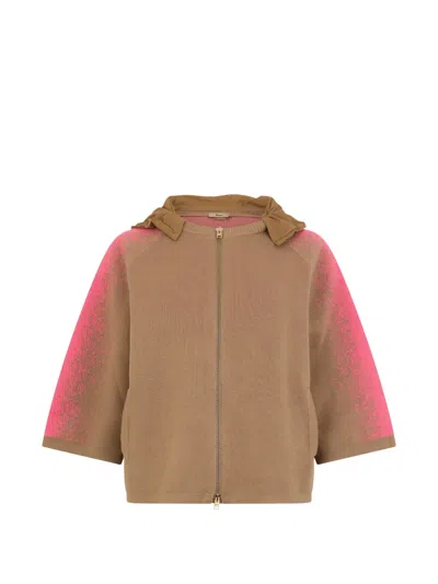 Herno Hooded Zip-fastening Cardigan In Neutral