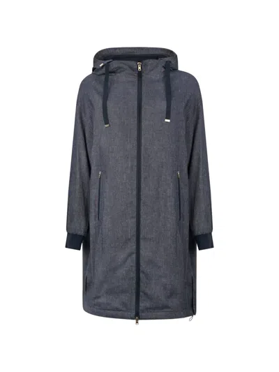 Herno Hooded Zip-fastening Coat In Blue