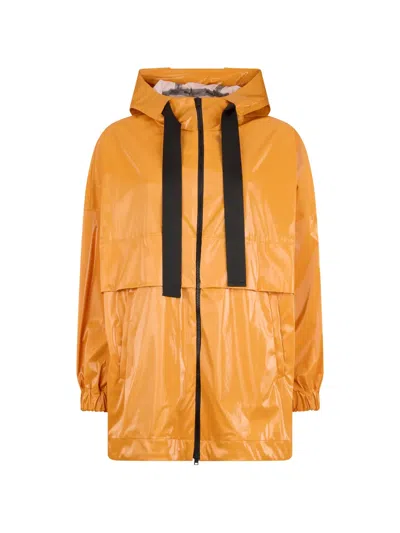 Herno Hooded Zip-fastening Coat In Orange