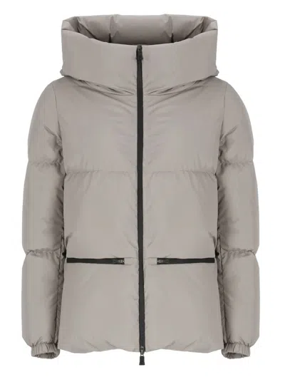 Herno Hooded Zipped Down Coat In Grey