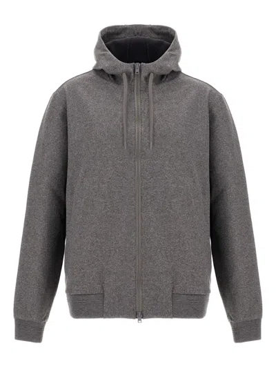 Herno Hooded Zip-up Hoodie In Gray