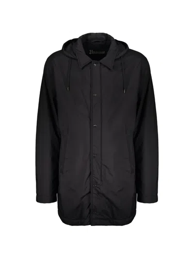 Herno Hooded Zip-up Parka In Black