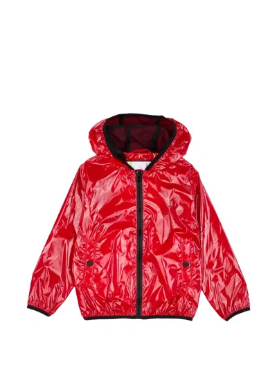 Herno Kids' Hooded Zip-up Rain Jacket In Red
