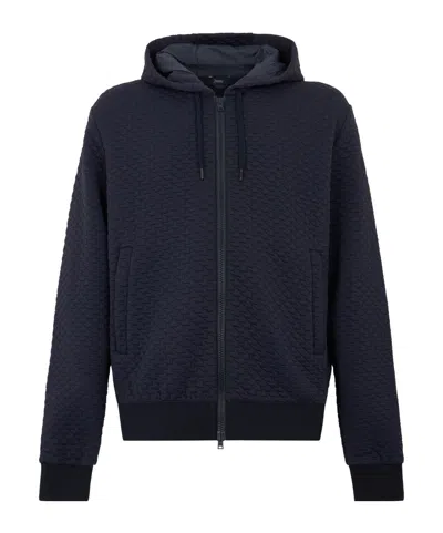 Herno Textured Zip-up Hoodie In Blue