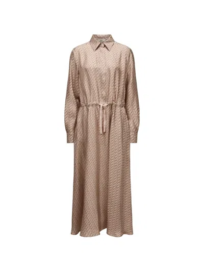 Herno Hook-print Silk Shirt Dress In Brown
