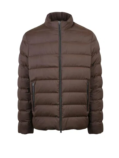 Herno Horizontal Quilted Down Jacket In Wool-polyester Blend In Brown