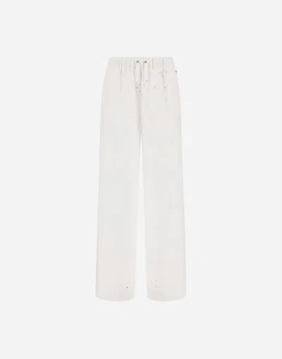 Herno Elevated Trousers With Embroidered Details And Drawstring Waist In White