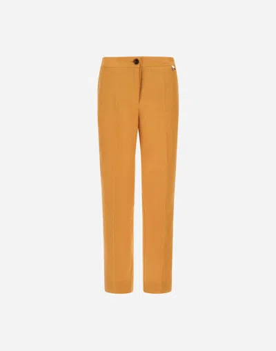 Herno Linen Straight Leg Trousers Belt Loops In Orange