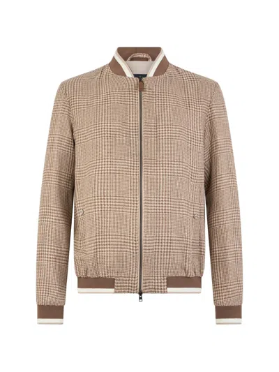 Herno Houndstooth-pattern Zip-up Bomber Jacket In Animal Print