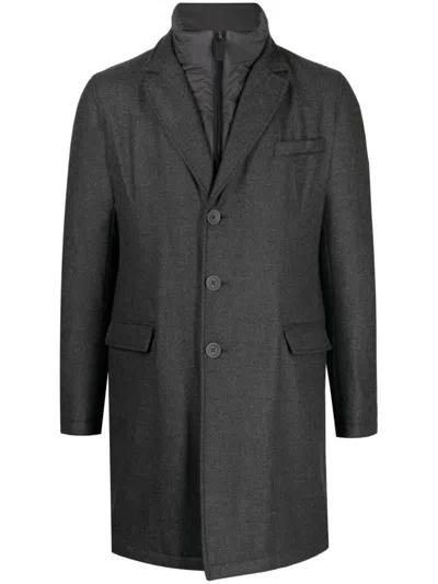 Herno Hybrid High-neck Single-breasted Coat In Grey