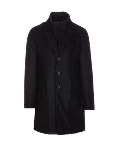 Herno Hybrid High-neck Single-breasted Coat In Black