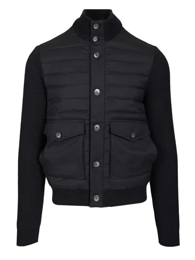 Herno Hybrid Button Quilted Padded Bomber Jacket In Black
