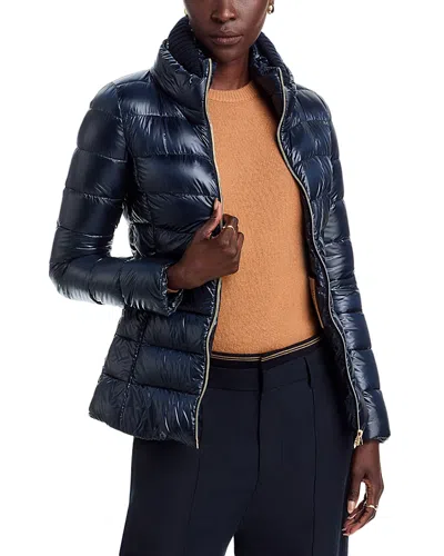 Herno Iconico Claudia Knit Nylon Ultralight Fitted Down Coat In Blue