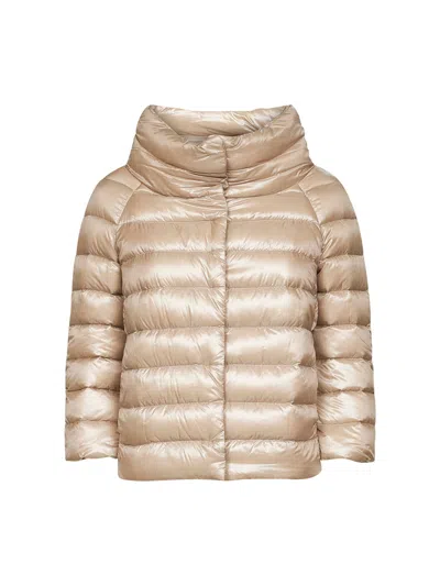 Herno Icons Beige Ultralight Nylon Sofia Mini Cape In Neutral
