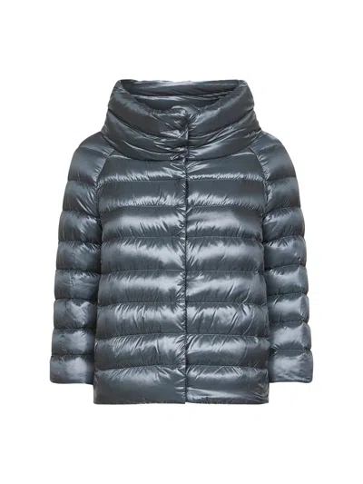 Herno Icons Midnight Teal Ultralight Nylon Sofia Mini Cape In Blue