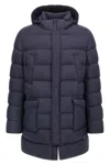 Herno Long Quilted Down Jacket With Hood And Flap Pockets In Blue