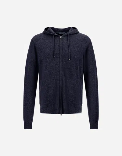 Herno Immense Wool Cashmere Sweatshirt In Dark Blue