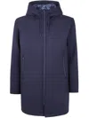 Herno Long Scuba Jacket With Hood And Side Zip Pockets In Blue