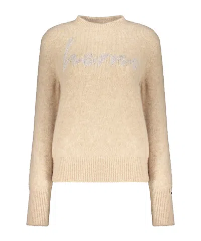 Herno Intarsia Knit-logo Crew-neck Jumper In Multi