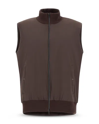 Herno Interlock Knit Effect Nylon Zip Vest In Brown