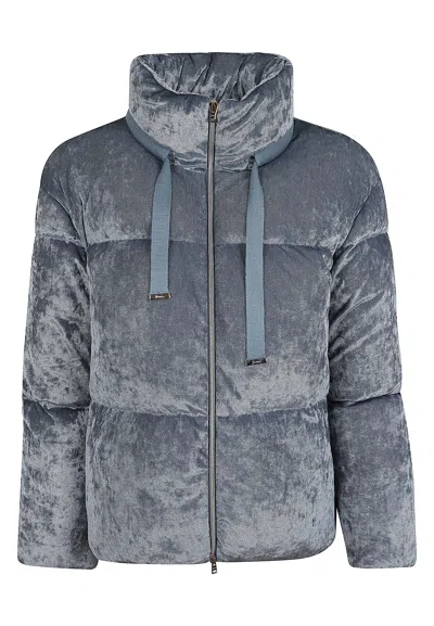 Herno Iridescent Chenille Velvet-effect Padded Jacket In Blue