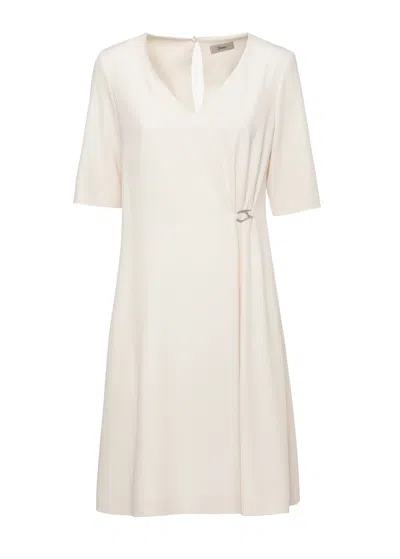 Herno Ivory Dress Featuring Unique Carabiner Detail And Side Vents In White