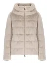 Herno Ivory Faux Fur Quilted Down Jacket In Brown