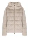 Herno Ivory Faux Fur Quilted Down Jacket In Neutral