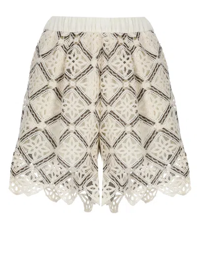 Herno Ivory Lace Cotton Shorts In Gold