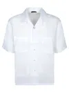 Herno Short-sleeved White Linen Shirt With Classic Collar In White