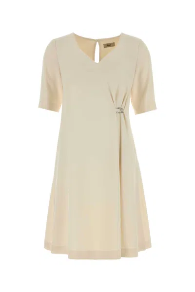 Herno Ivory Stretch Crepe Dress In Neutral