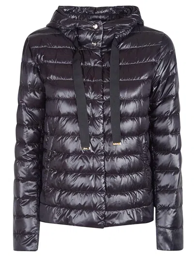 Herno Quilted Hooded Black Jacket With Shine