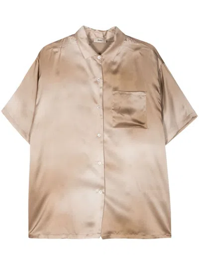 Herno Short-sleeve Satin Shirt In 2000 Sabbia