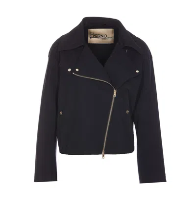 Herno First-act Pef Biker Jacket In Blue