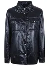 Herno Chest Pockets Collared Neck Long Sleeves Shiny Finish In Blu Navy