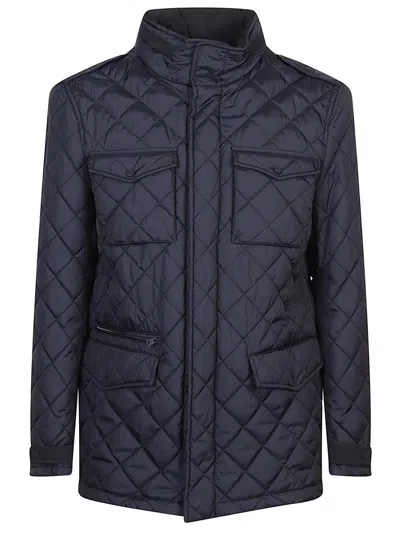 Herno Quilted Flap-pocket Puffer Jacket In Blue