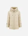 Herno Hooded Medium-length Wool Down Jacket With Zip In Brown