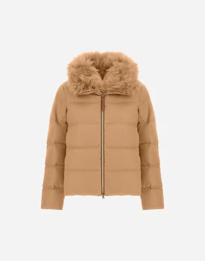 Herno Jacket In Cashmere, Silk And Monogram In Brown