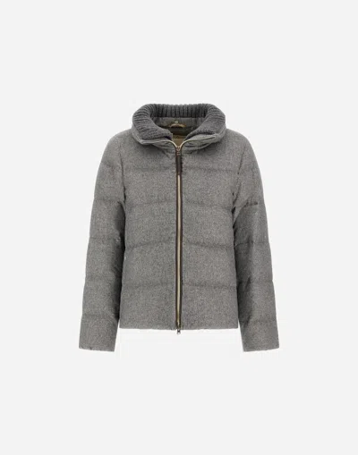 Herno Jacket In Cashmere, Silk And Monogram In Gray