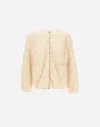 Herno Short Ruffle Jacket Elasticated Hem Round Neck In Neutral
