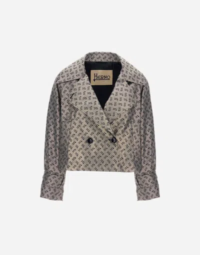 Herno Jacket In Monogram Lurex In Golden/blue