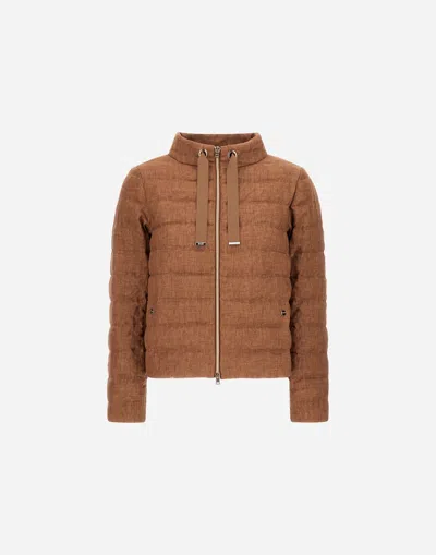 Herno Jacket In New Linen In Brown