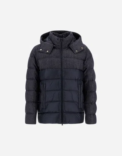 Herno Jacket In Nylon Ultralight And Herringbone Wool Flannel In Black