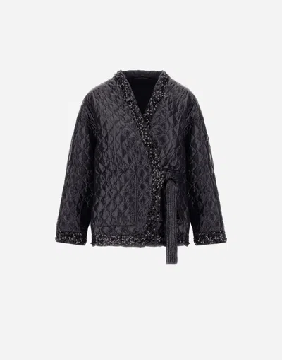 Herno Jacket In Nylon Ultralight, Matt Nylon And Sequin Mesh In Black