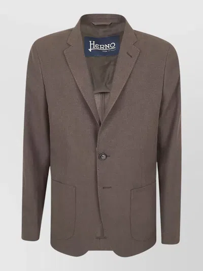 Herno Jacket Long Sleeves Notch Lapel Front Pockets In Brown