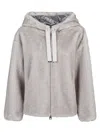 Herno Relaxed-fit Grey Jacket With Plush Texture And Hood In Neutral
