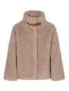 Herno Teddy Bear Texture Coat With High Collar In Nude