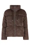 Herno Stretch Velvet Down Jacket Drawstring Collar In Brown