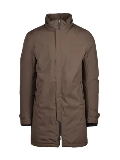 Herno Jacket With Concealed Hood And Minimalist Design In Brown
