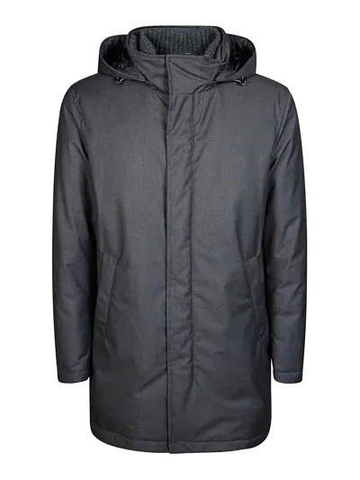 Herno Jacket With Knitted Collar In Grey